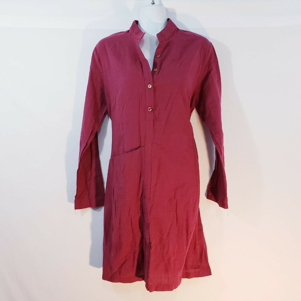 ZANZEA Lagenlook shirt‎ Dress Burgundy Size 10 Fron